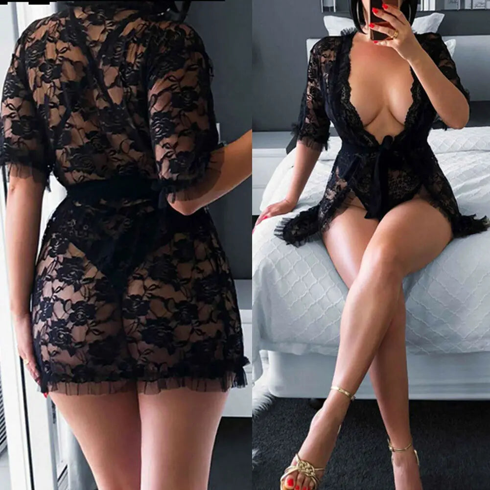 Playful Floral Lace Babydoll Nightdress Set