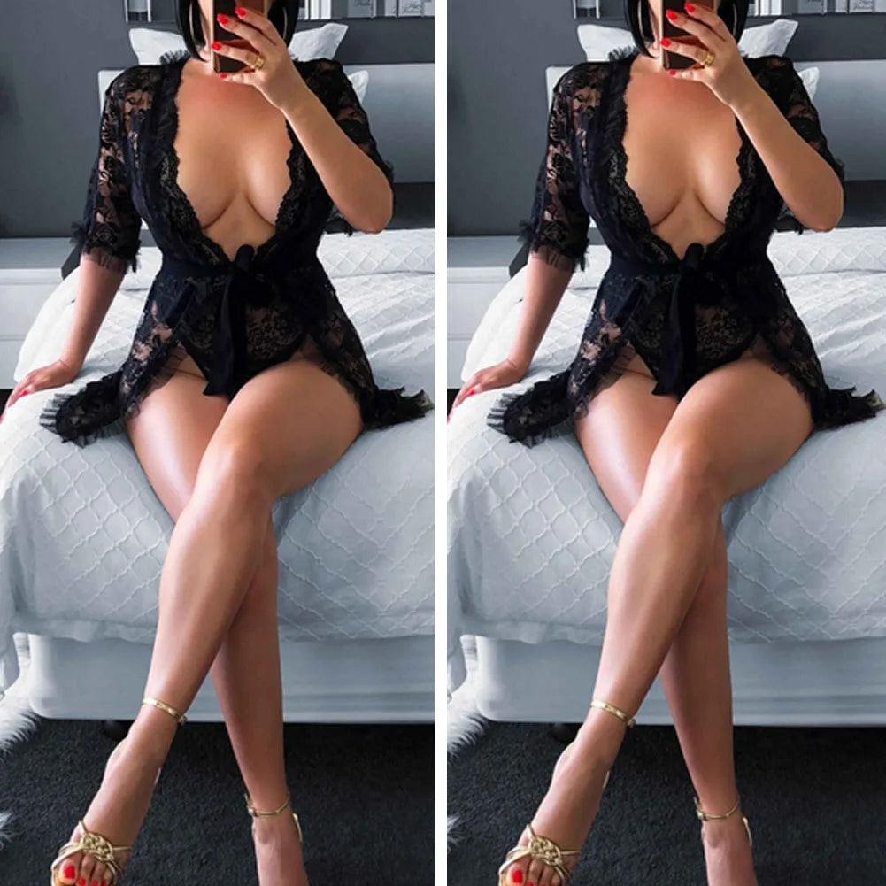 Playful Floral Lace Babydoll Nightdress Set
